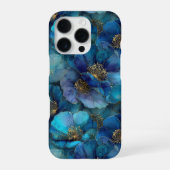 Blauw Goud Abstracte Waterverf Bloemen iPhone Hoesje (Achterkant)