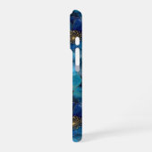 Blauw Goud Abstracte Waterverf Bloemen iPhone Hoesje (Linkerkant)