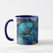 Blauw Goud Abstracte Waterverf Bloemen Mok (Links)