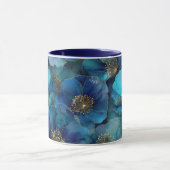 Blauw Goud Abstracte Waterverf Bloemen Mok (Midden)