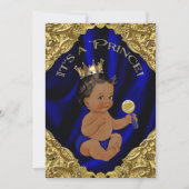 Blauw Goud Afro-Amerikaanse Prince Baby Shower Kaart (Voorkant)