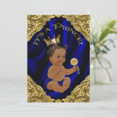 Blauw Goud Afro-Amerikaanse Prince Baby Shower Kaart (Staand voorkant)