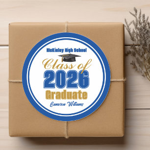 Blauw Goud Afstudeerfeest Klas van 2026 Ronde Sticker