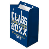 Blauw|Goud Afstudeerklas Jaar Medium Cadeauzakje (Achterkant Gekanteld)