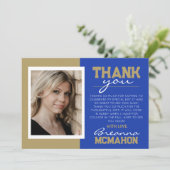 Blauw & Goud Afstuderen 2 Foto Dank u Kaart (Staand voorkant)