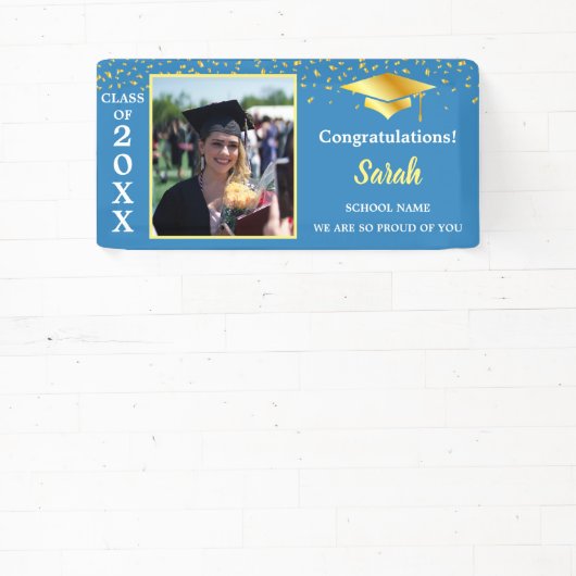 Blauw & Goud Afstuderen aangepaste Fotoklasse van Spandoek (Insitu)