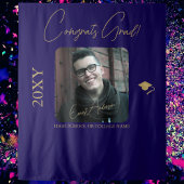 Blauw Goud Afstuderen Afstuderen Party Foto Achter Wandkleed