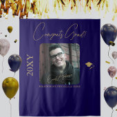 Blauw Goud Afstuderen Afstuderen Party Foto Achter Wandkleed