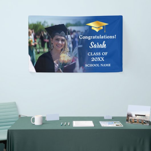 Blauw | Goud Afstuderen Custom Fotoklasse van 2025 Spandoek (Beurs)