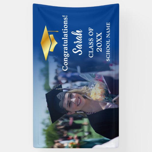 Blauw | Goud Afstuderen Custom Fotoklasse van 2025 Spandoek (Verticaal)