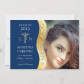 Blauw | Goud Afstuderen Golf Caduceus RN Nursing A Aankondiging (Voorkant)