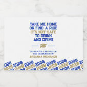 Blauw & Goud Afstuderen Niet Drinken & Drive Mini Likeurfles Etiket (Enkel label)