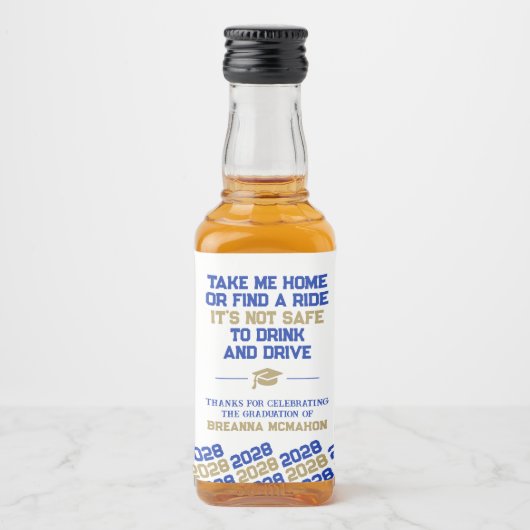 Blauw & Goud Afstuderen Niet Drinken & Drive Mini Likeurfles Etiket (Voorkant)