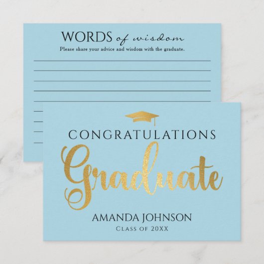 Blauw goud Afstuderen woorden van Afstuderen Informatiekaartje (Voorkant / Achterkant)