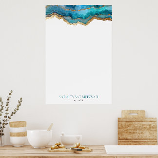 Blauw Goud Agaat Bat of Bar Mitswa Aanmelding Poster