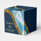 Blauw & Goud Agaat Geode Glitter Bruiloft Bedankdoosjes (Voorkant Zijde)
