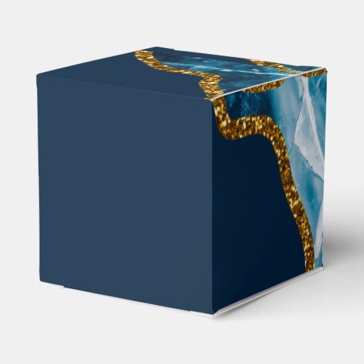 Blauw & Goud Agaat Geode Glitter Bruiloft Bedankdoosjes (Achterkant)