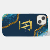 Blauw & Goud Agaat Geode Initialen   iPhone Hoesje (Achterkant horizontaal)