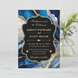 Blauw Goud Agaat Knikker Glitter Bruiloft Kaart