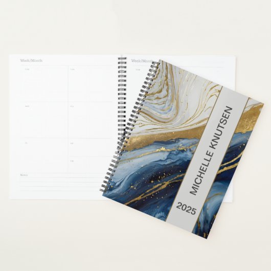 Blauw Goud Agaat Marmer Gepersonaliseerde Planner  (Display)