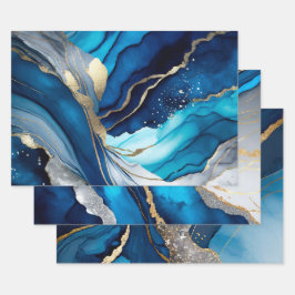 Blauw Goud Agaat Marmer Glitter Abstract Ontwerp Inpakpapier Vel