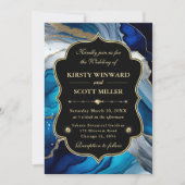 Blauw Goud Agaat Marmer Glitter Bruiloft Kaart (Voorkant)
