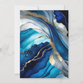 Blauw Goud Agaat Marmer Glitter Bruiloft Kaart (Achterkant)