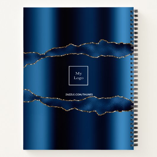 Blauw goud agaat marmeren bedrijfslogo  notitieboek (Achterkant)