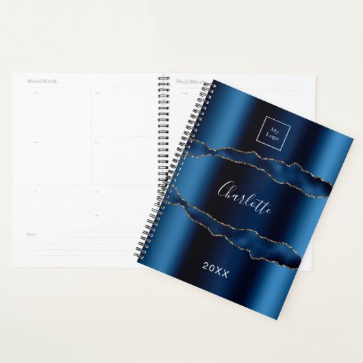 Blauw goud agaat marmeren naam bedrijf logo 2026 planner (Display)