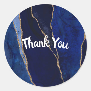 Blauw & Goud Agaat Modern Glam Minimaal Bruiloft  Ronde Sticker