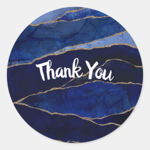 Blauw & Goud Agaat Modern Glam Minimaal Bruilofts Ronde Sticker