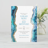 Blauw Goud Agate Bar of Bat Mitzvah Kaart (Staand voorkant)