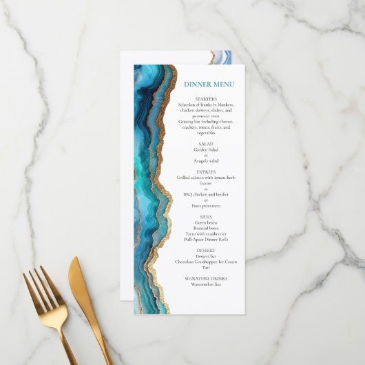 Blauw Goud Agate Bar of Bat Mitzvah Menu (Voorkant / Achterkant in situ)