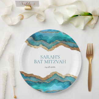 Blauw Goud Agate Bar of Bat Mitzvah Papieren Bordje