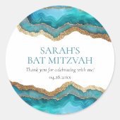Blauw Goud Agate Bar of Bat Mitzvah Ronde Sticker (Voorkant)
