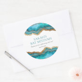 Blauw Goud Agate Bar of Bat Mitzvah Ronde Sticker (Envelop)