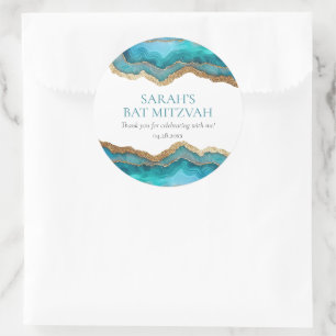 Blauw Goud Agate Bar of Bat Mitzvah Ronde Sticker