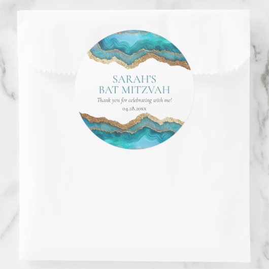 Blauw Goud Agate Bar of Bat Mitzvah Ronde Sticker (Tas)
