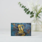 Blauw & Goud Agate Geode Glitter Monogram Marmer Visitekaartje (Staand voorkant)