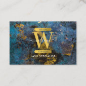 Blauw & Goud Agate Geode Glitter Monogram Marmer Visitekaartje (Voorkant)