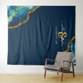 Blauw Goud Agate Geode Trouw Achtergrond Banner  Wandkleed (In Situ (horizontaal))