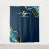 Blauw Goud Agate Geode Trouw Achtergrond Banner  Wandkleed (Voorkant)