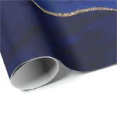 Blauw & Goud Agate Modern Glam Minimaal Bruiloft Cadeaupapier (Rol Hoek)