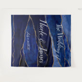 Blauw & Goud Agate Modern Glam Minimaal Bruiloft T Wandkleed (Voorkant (horizontaal))