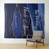 Blauw & Goud Agate Modern Glam Minimaal Bruiloftst Wandkleed (In Situ (horizontaal))