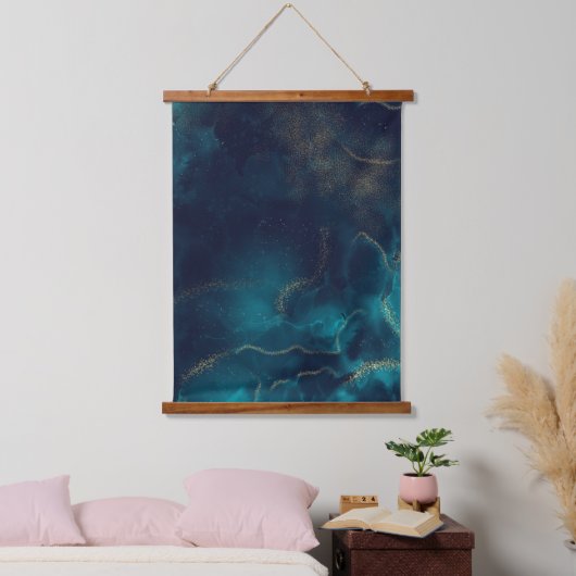 Blauw Goud Alcohol Ink Art Deep Blue Ocean Hangend Wandkleed (Slaapkamer)