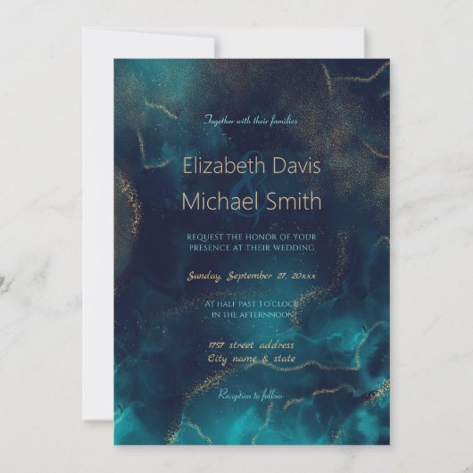 Blauw Goud Alcohol Ink Art Deep Blue Zee Kaart (Voorkant)