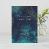 Blauw Goud Alcohol Ink Art Deep Blue Zee Kaart (Staand voorkant)