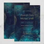 Blauw Goud Alcohol Ink Art Deep Blue Zee Kaart (Voorkant / Achterkant)