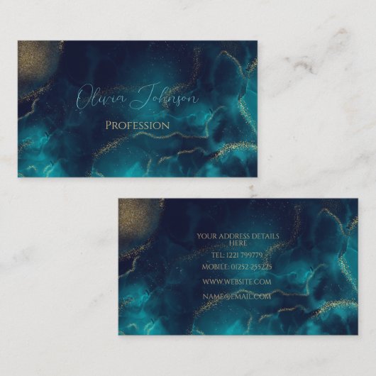 Blauw Goud Alcohol Ink Art Deep Blue Zee Visitekaartje (Voorkant / Achterkant)